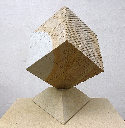 Fractal cube 1 engraved sandstone