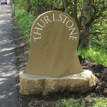 Geometric stone sculpture village waymarker stone - 48