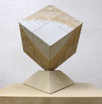 Fractal cube 1 engraved sandstone